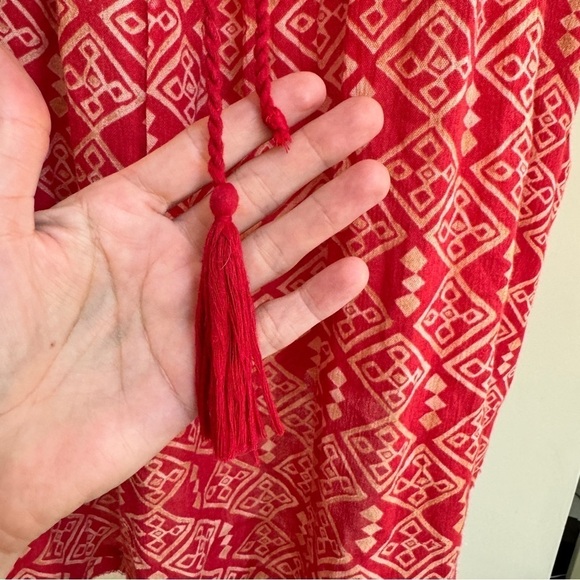 We The Free Red Ivory Batik Print Half Sleeve Tunic Dress Womens Size S Bohemian - Picture 5 of 12